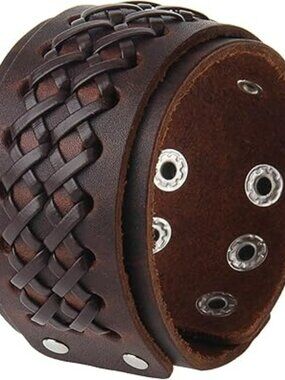 NEW Brown Leather Wristband Bracelet Handmade Wide Cuff Bangle Braided